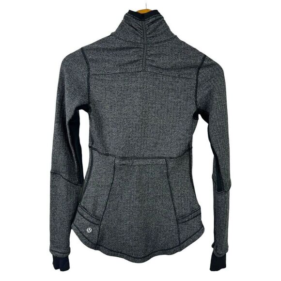 Lululemon Size 2 Base Runner 1/2 Zip Heathered Herringbone Black Running Top - Picture 11 of 16